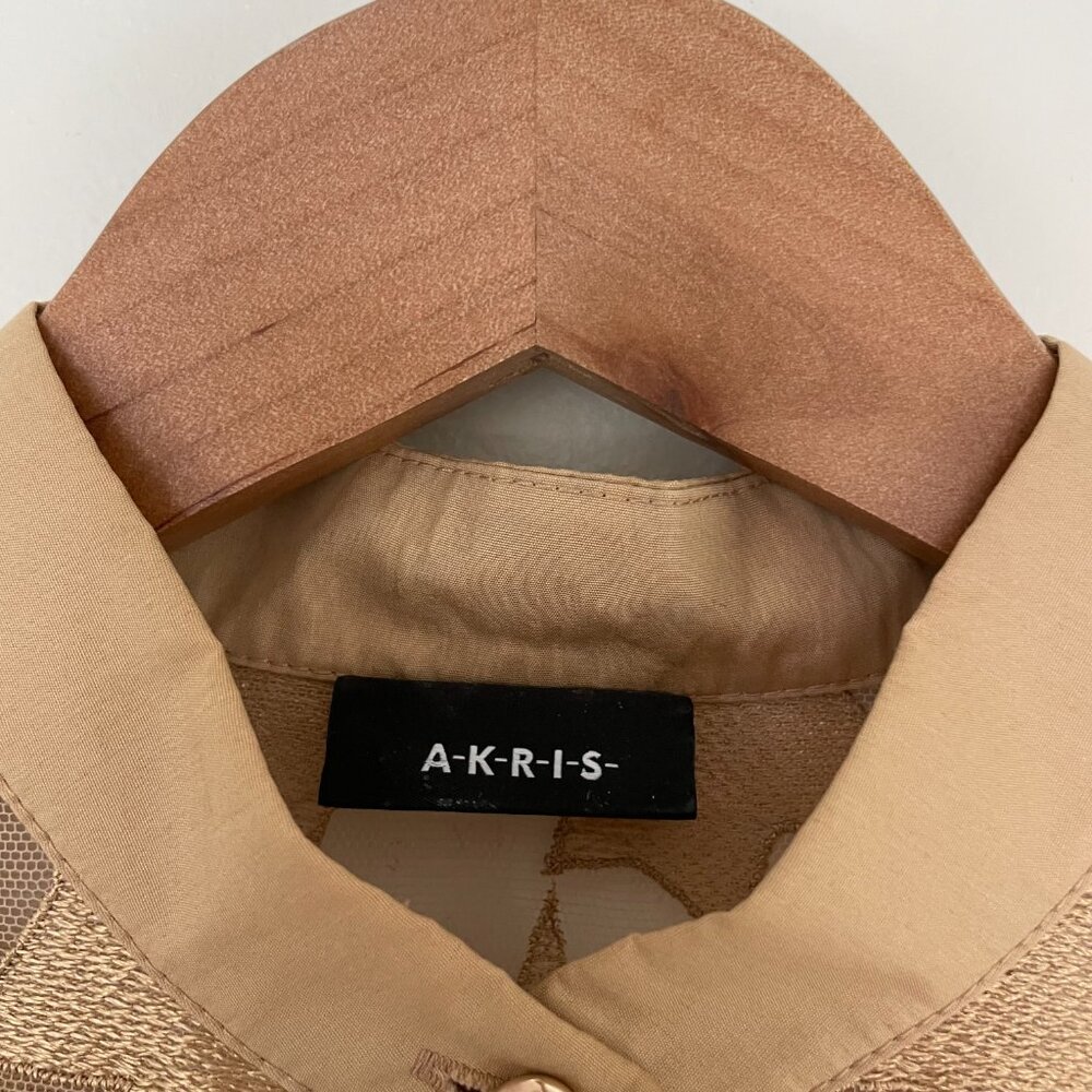 Akris Embroidered Mesh Button Down Shirt in Brown Multi Size 4 - Picture 3 of 6